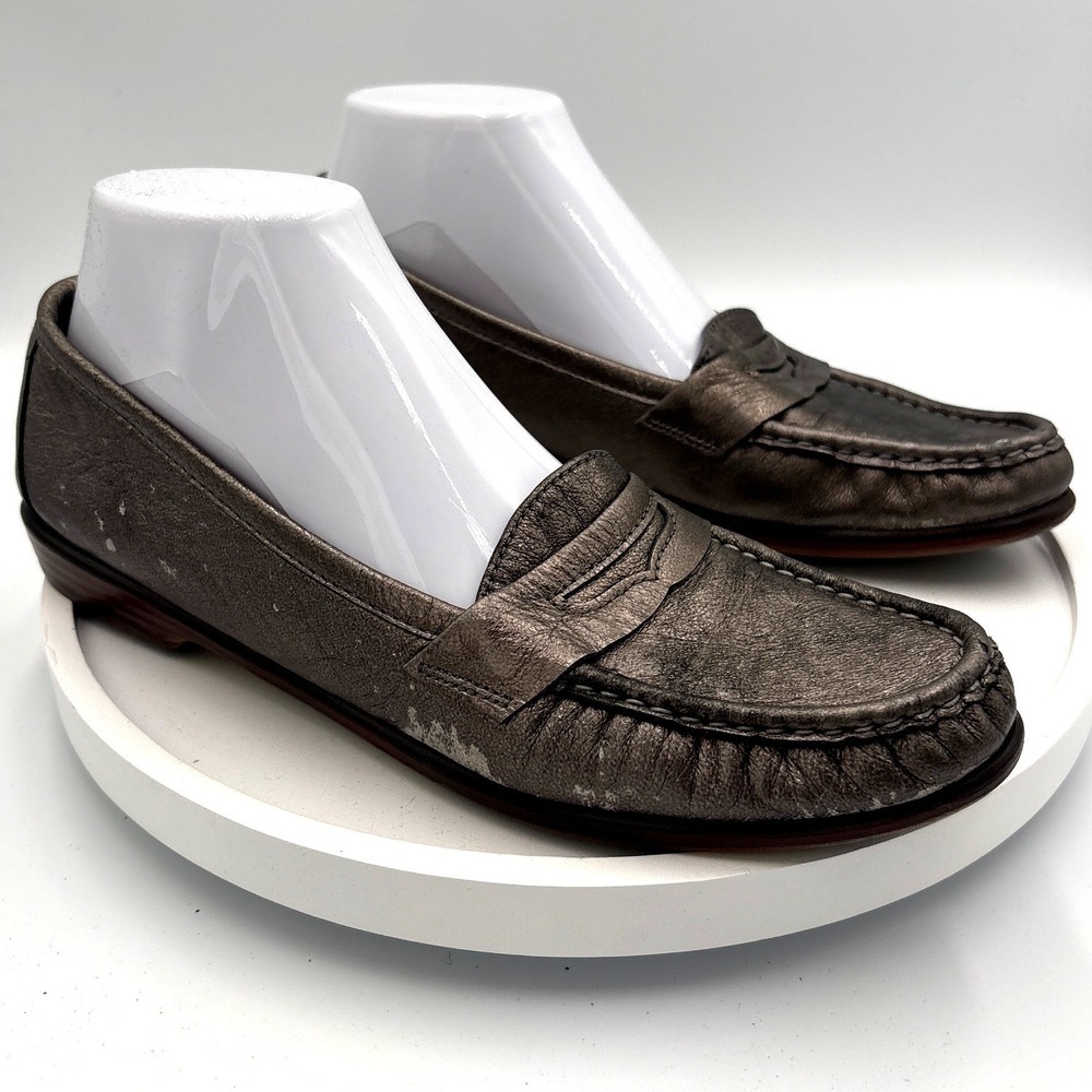SAS Womens Penny Loafers Metallic Pewter Leather Tripad Comfort Shoes USA Made